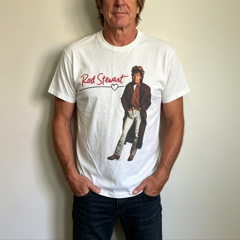 Vintage Rod Stewart Concert Band Tee White Hanes USA Single Stitch Size L 42/44